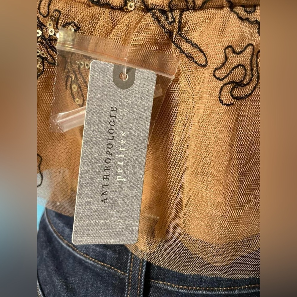 Anthropologie Tan Crop Top with Black Embroidery - Picture 4 of 5
